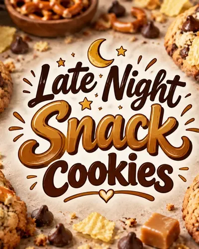 Sweet and salty cookies surrounding a centered Late Night Snack Cookies title design