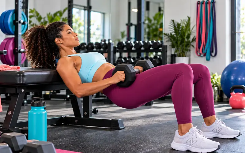 Woman performing a weighted hip thrust with proper form