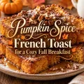 Pumpkin French toast with the article title centered over a decorative fall design