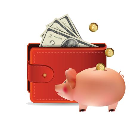 Wallet with piggy bank