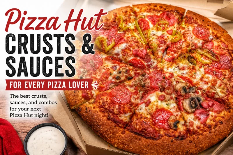 Pizza Hut supreme style pizza with thick crust and ranch dipping sauce