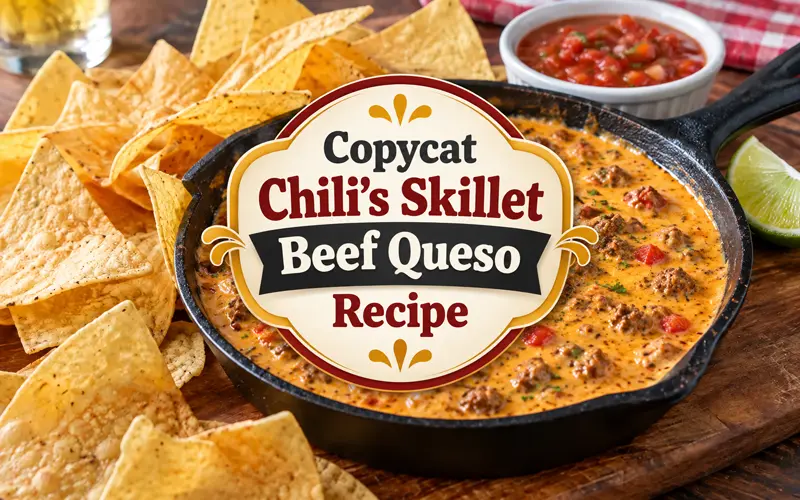 Copycat Chili’s Skillet Beef Queso recipe with tortilla chips