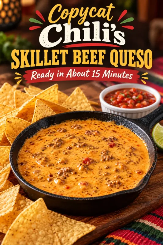 Easy copycat Chili’s Skillet Beef Queso recipe