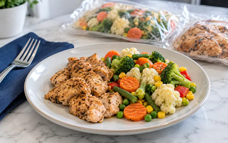 Prepared Personal Trainer Food meal with protein and vegetables on a plate