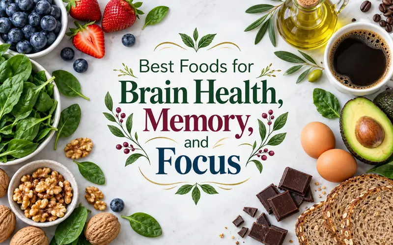Brain-healthy foods surrounding the centered article title