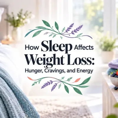 Peaceful bedroom and healthy morning essentials with the article title centered