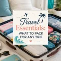 Carry-on bag packed with a passport, phone, portable charger, earbuds, toiletries, and travel essentials.