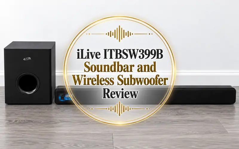 iLive soundbar and wireless subwoofer with centered review title
