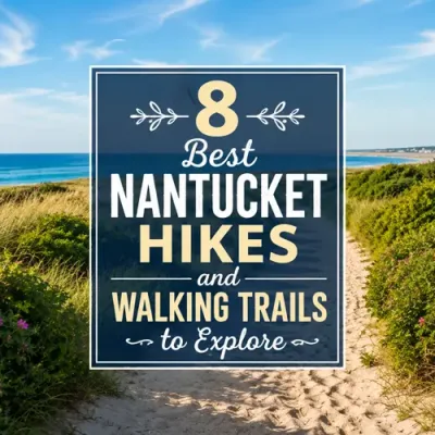 Scenic Nantucket coastal walking trail with the title 8 Best Nantucket Hikes and Walking Trails to Explore