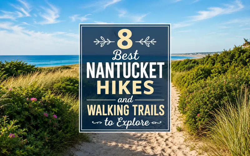 Scenic Nantucket coastal walking trail with the title 8 Best Nantucket Hikes and Walking Trails to Explore