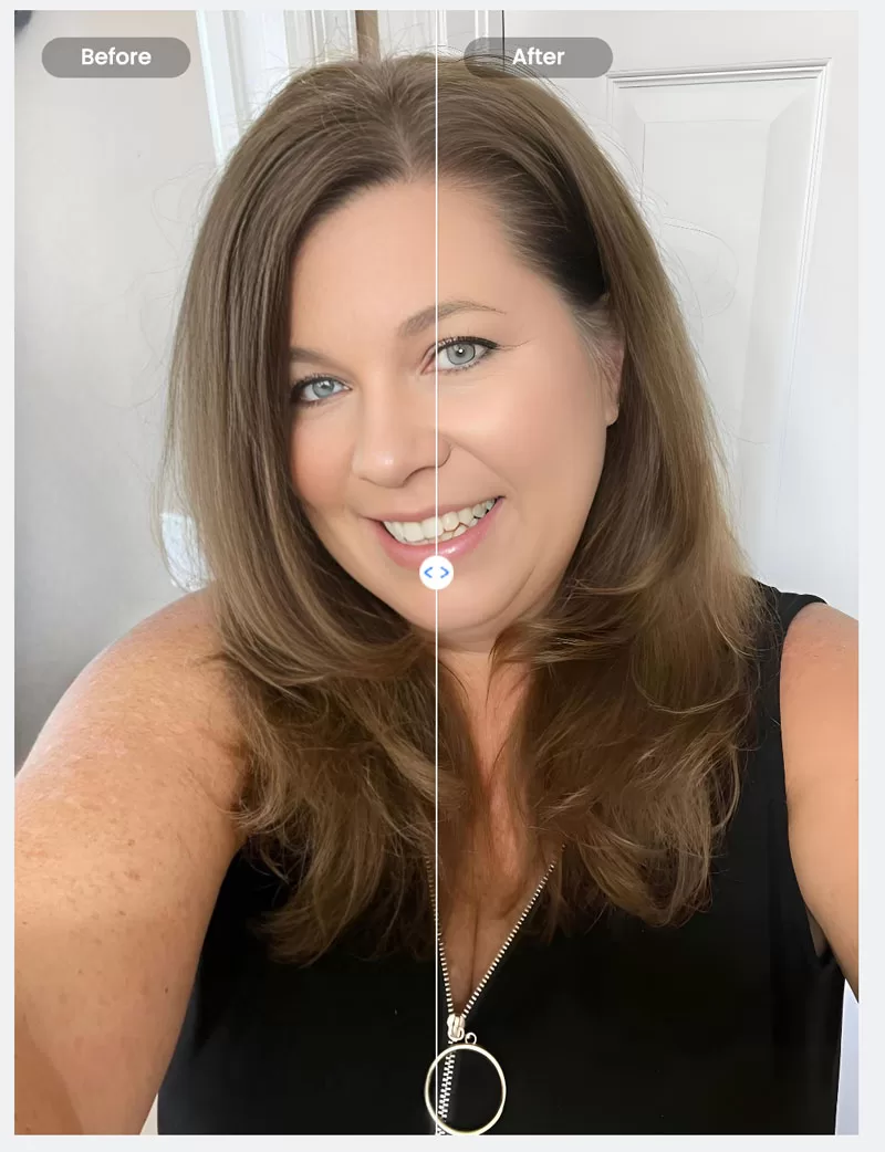 Before and after comparison showing the results of Fotor AI Upscaler on a portrait photo