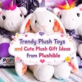 Plushible Cuddibles bunny and unicorn plush toys with a colorful graphic for trendy plush toys and cute plush gift ideas.