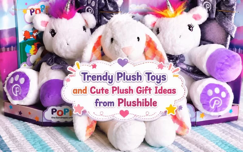 Plushible Cuddibles bunny and unicorn plush toys with a colorful graphic for trendy plush toys and cute plush gift ideas.