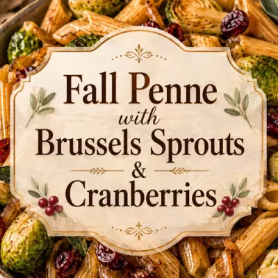 Fall Penne with Brussels Sprouts, Cranberries, and Caramelized Onions