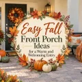 Fall front porch with pumpkins, flowers, and a decorated bench surrounding the article title.
