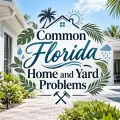 Florida home and yard with a centered graphic for common household maintenance problems