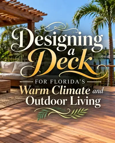 Florida backyard deck with shaded seating and tropical landscaping
