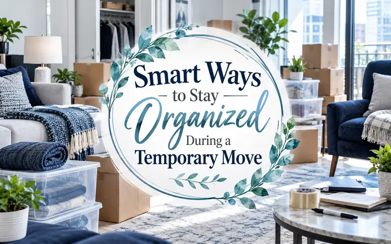 Neatly organized moving boxes and household items ready for a temporary move